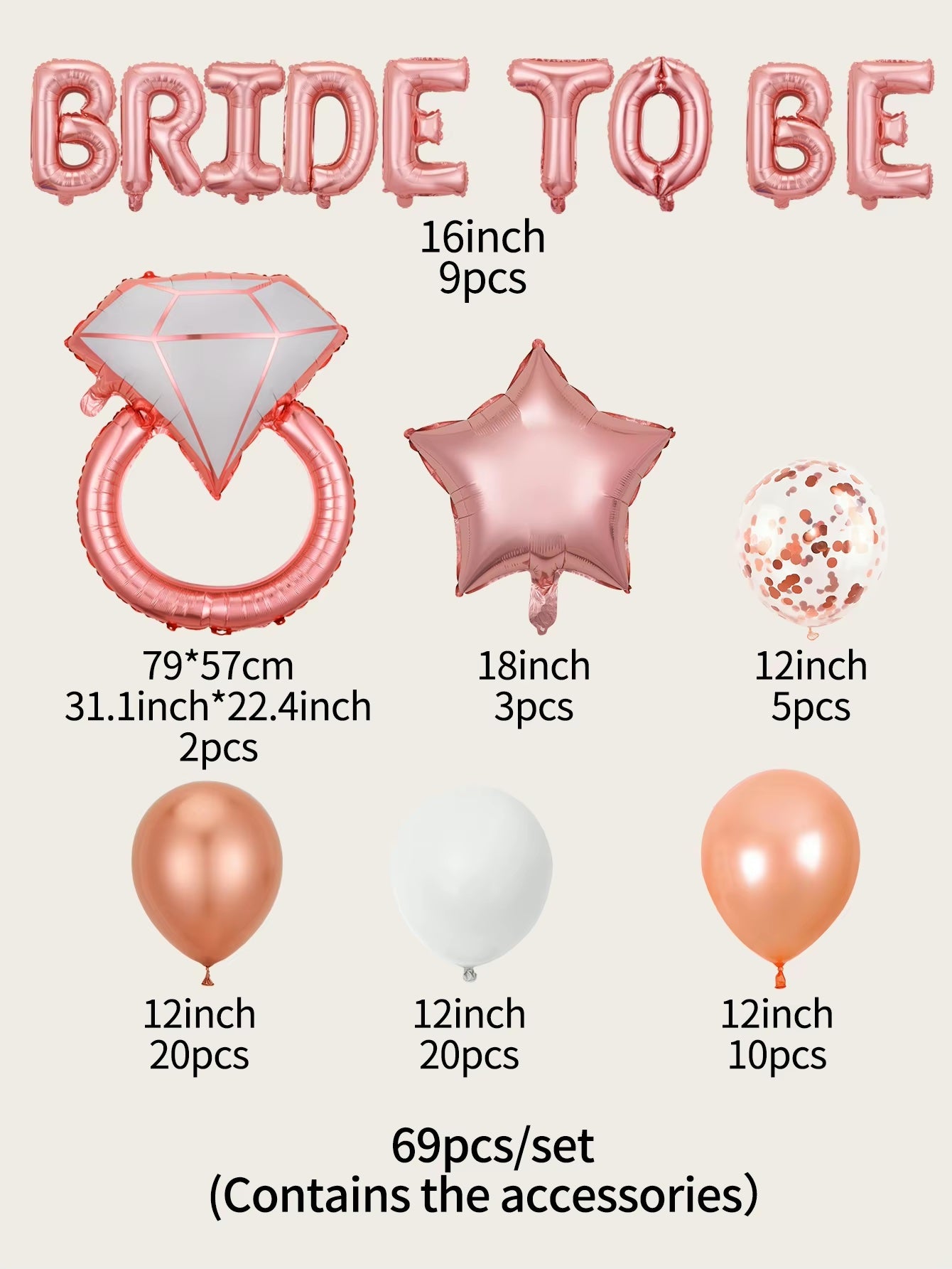 Set de Globos "BRIDE TO BE"